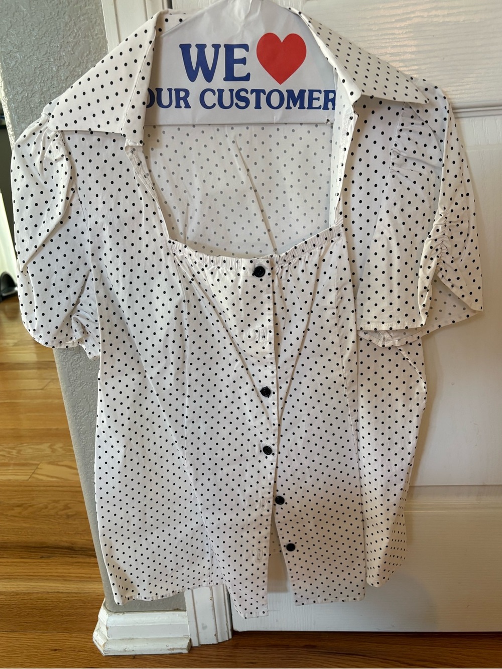 dressbarn White Black Polka Dot Button-Front Blouse